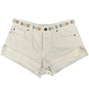 Free People Eliot Denim Shorts Women’s Jean Size 26 Boho Fringe Ivory Button Fly